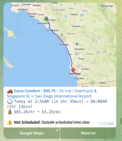Notification about ride outside time slots
