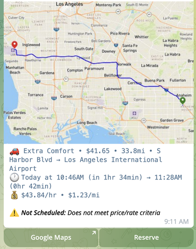 Notification about ride with no matching rules