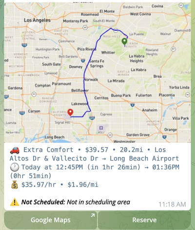 Notification about ride outside scheduling area